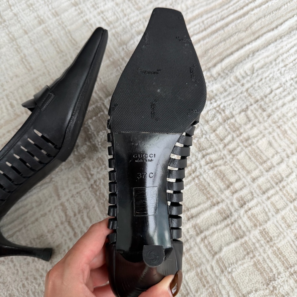 Gucci Black Leather Laser Cut Square Toe - Picture 5 of 7
